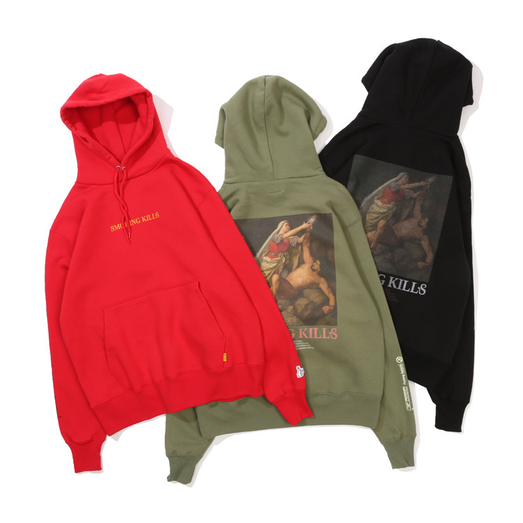 现货潮玩艺fr2潮流街头smokingkills后背油画印花帽衫