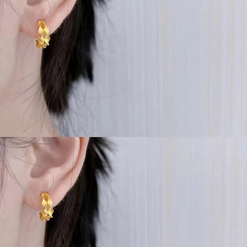 黄金波浪耳环24k纯金麦穗耳钉气质简约足金耳圈耳饰