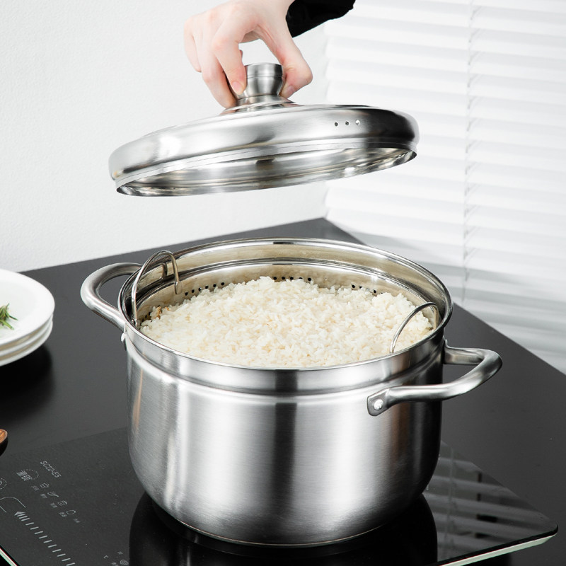 蒸锅家用不锈钢加厚汤锅两用小号一层饭锅多功能蒸锅