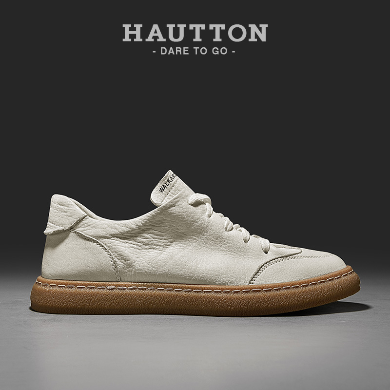 HT皓顿男鞋2022年新款春季真皮小白鞋男百搭休闲皮鞋男士潮流板鞋