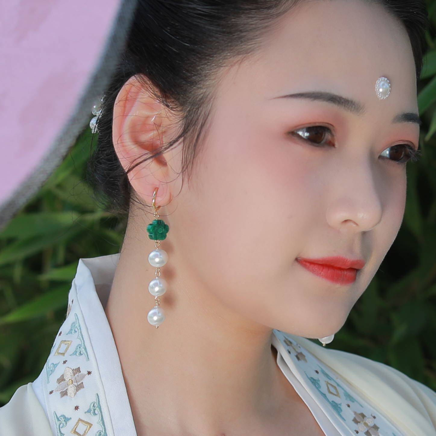 梧桐记汉古风配饰干青珍珠宋风长耳环简约素雅耳环