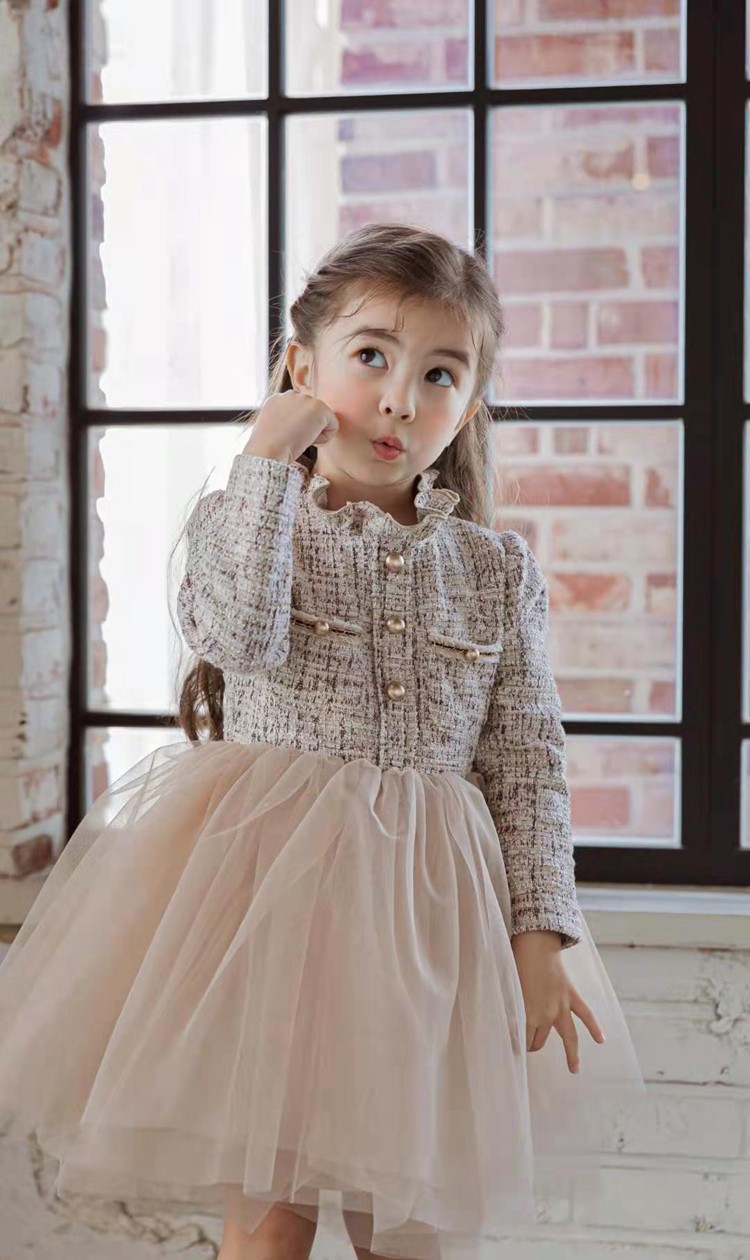 女童连衣裙韩国童装babydoll2021秋季小香风宫廷木耳领网连衣裙