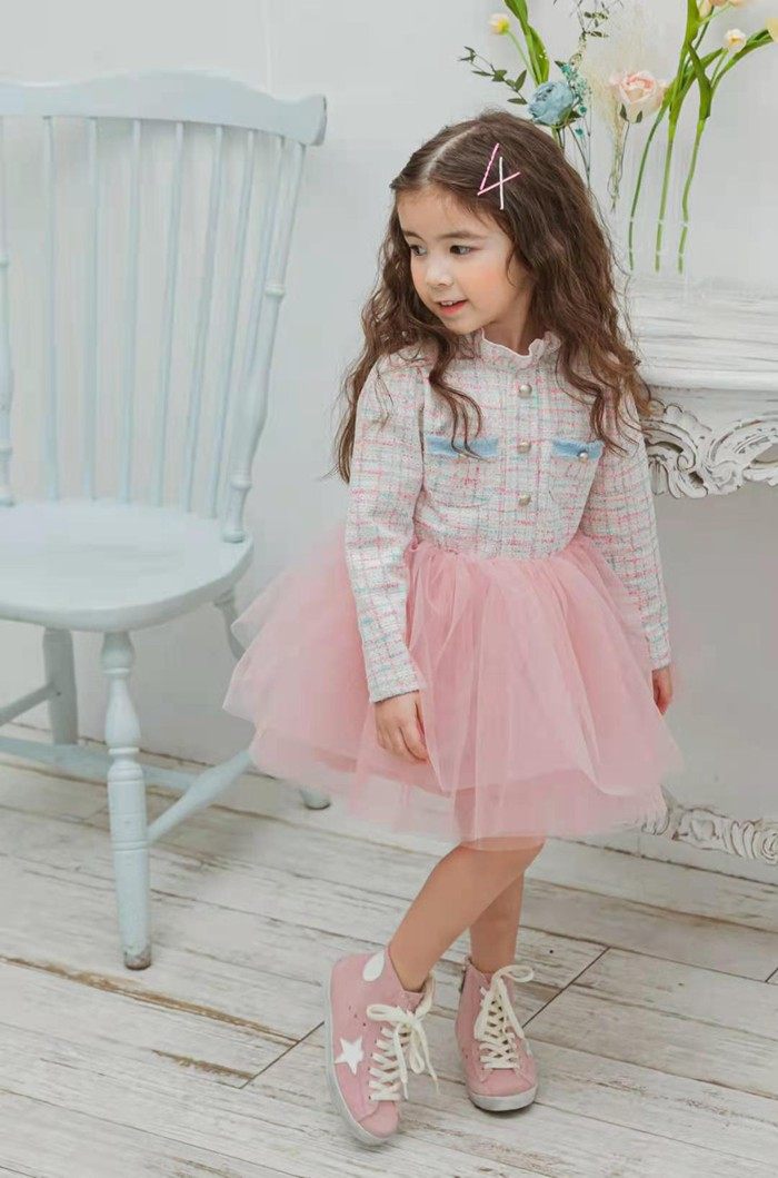 女童连衣裙韩国童装babydoll2021春季女宝宝小香风格子网纱公主裙