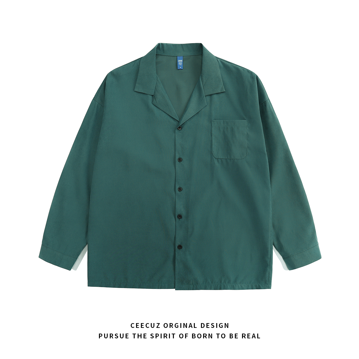 ceecuz 轻盈桃皮绒 2021秋新款古巴领长袖衬衫薄男宽松西装领衬衣