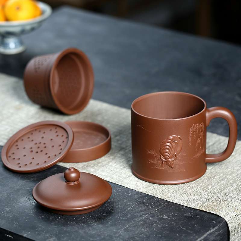 盖杯宜兴紫砂杯全手工大容量内胆过滤办公泡茶杯子茶杯