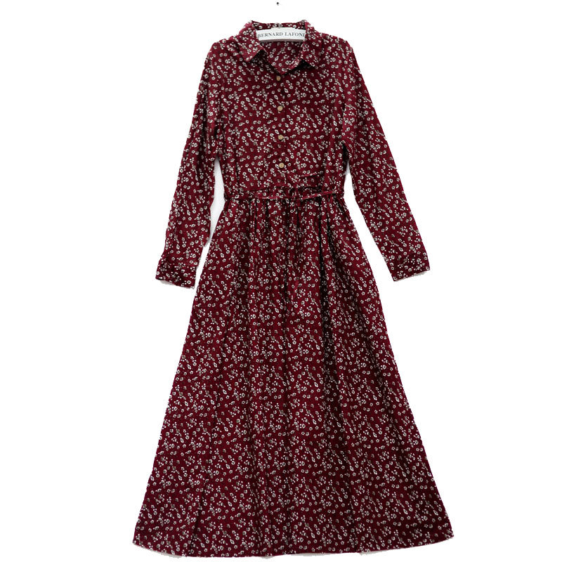 文艺小清新春季长袖棉麻连衣裙秋复古宽松显瘦小碎花纯棉长裙薄款