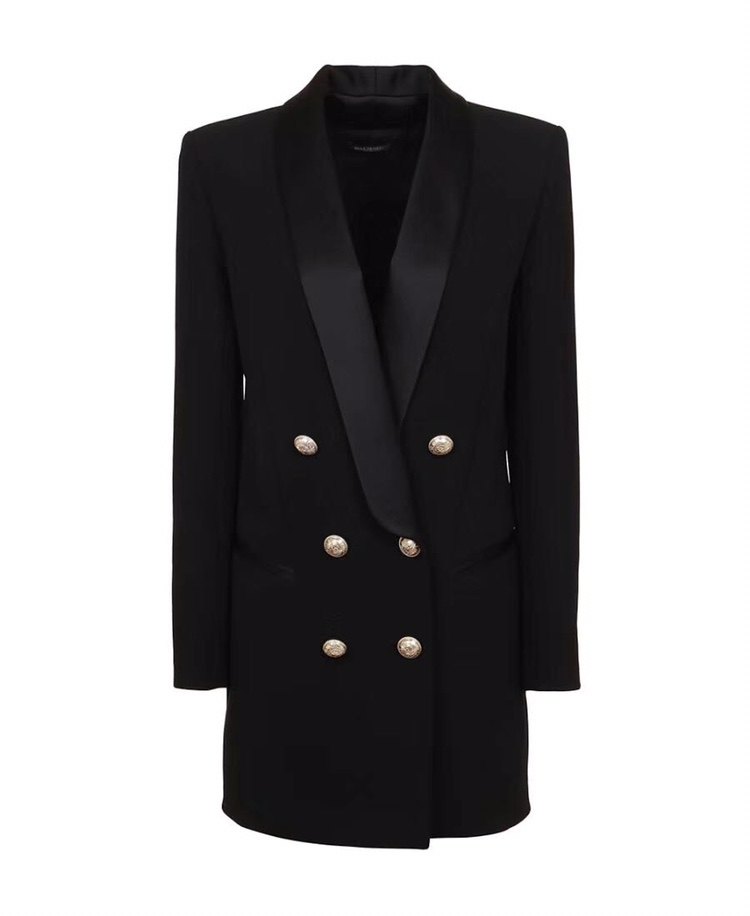 2022年款极外套双排西装中长新款修身名媛丝绸西装