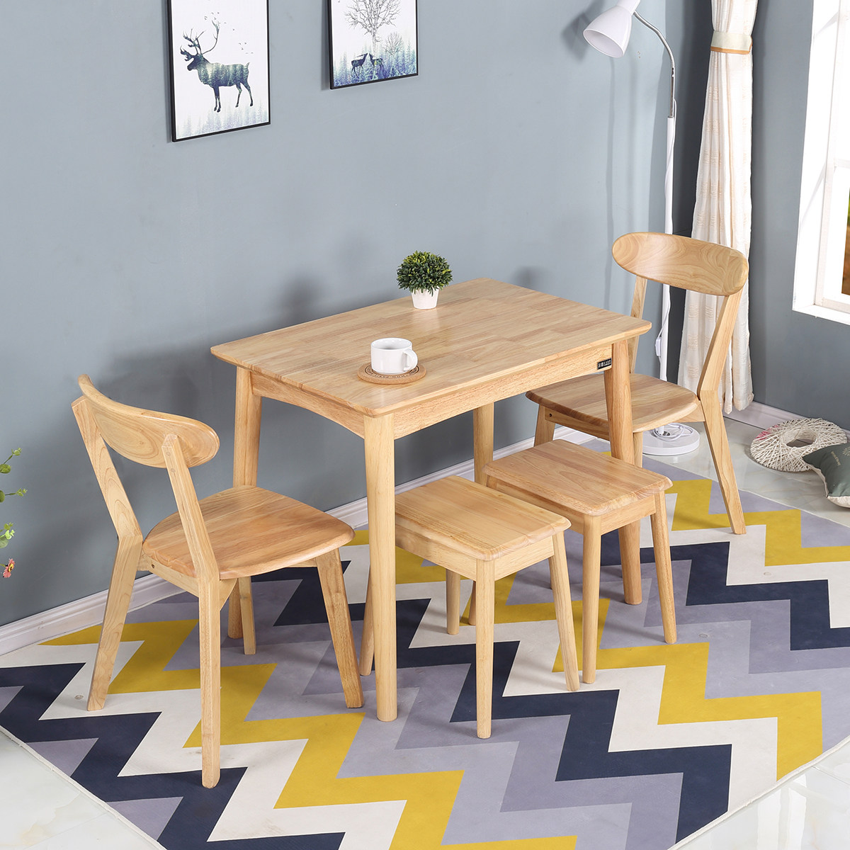 全实木小餐厅桌椅组合白色原木色2人4迷你吃饭桌子北欧简约餐桌