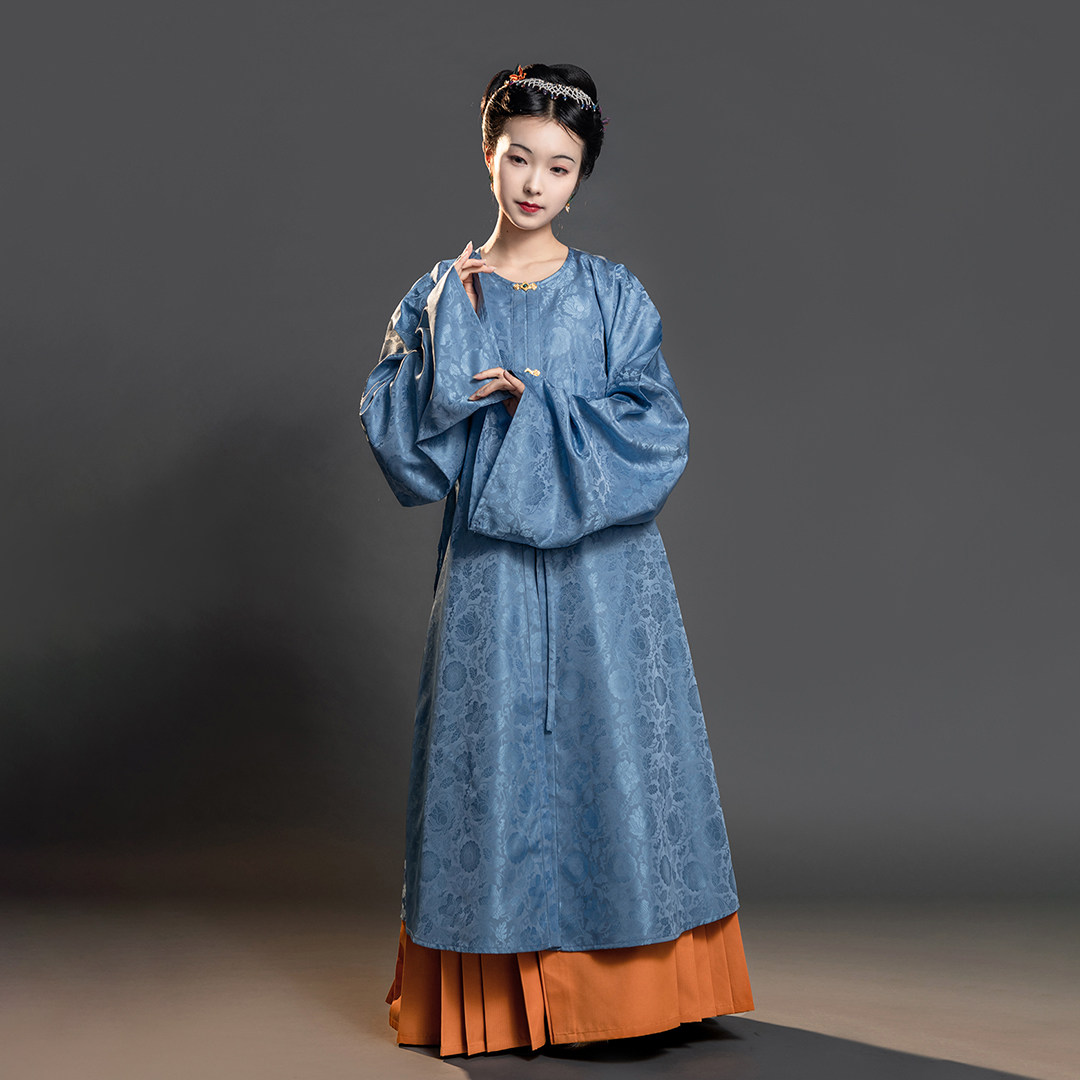 松塔汉服圆领对襟长衫直袖明制汉服女春夏汉服