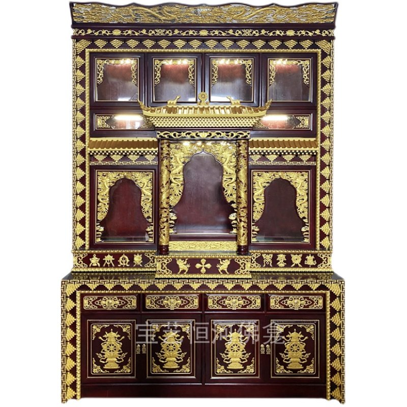 宝艺恒河屋檐描金藏式佛龛紫檀色带家用密宗佛堂佛柜