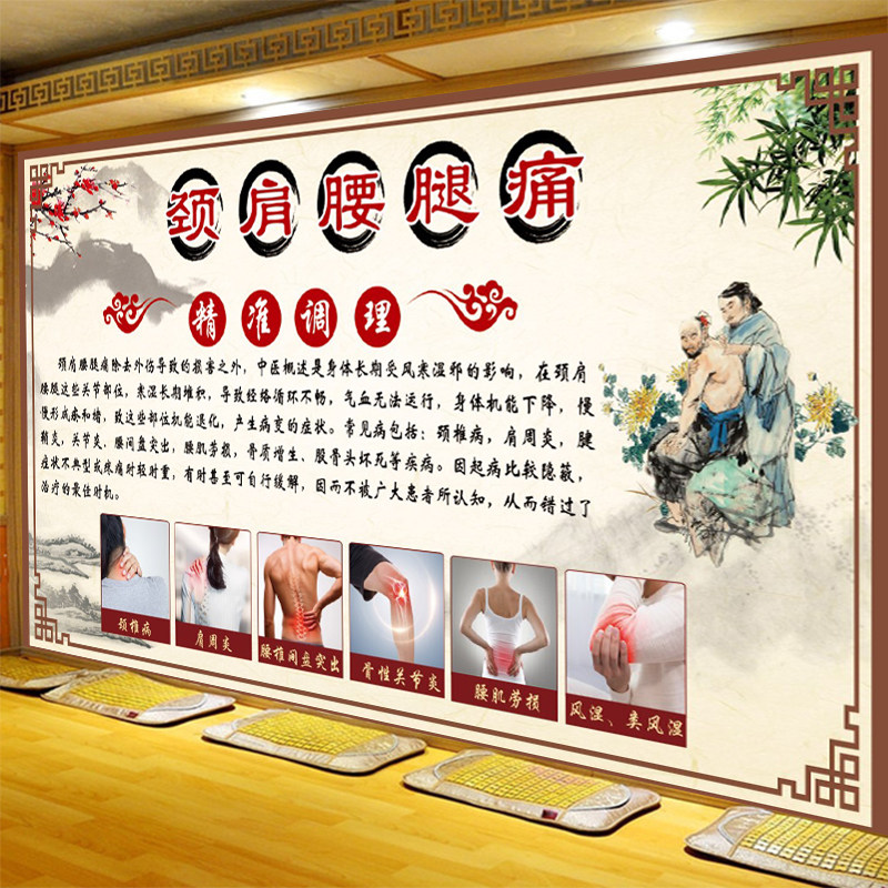 颈肩腰腿痛调理墙纸骨头关节中医养生壁纸诊所理疗无缝墙布