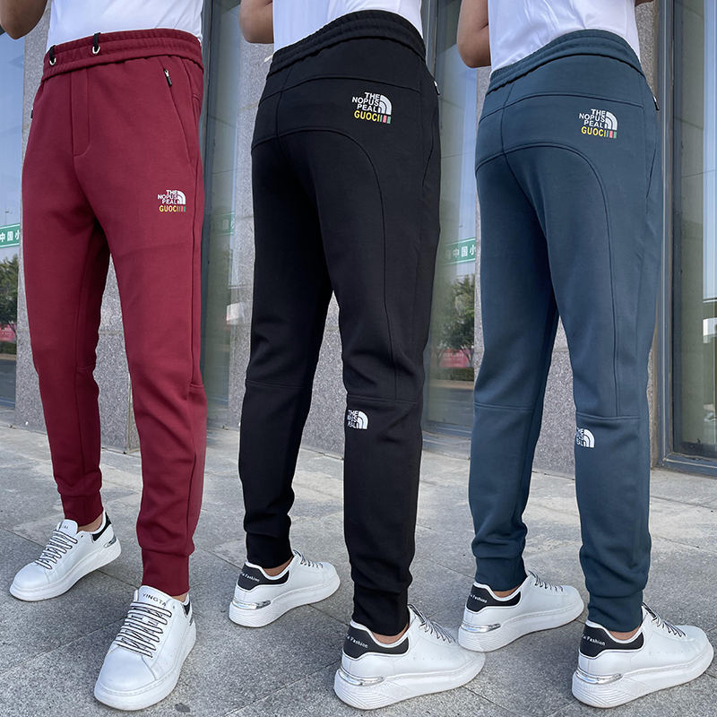 新款春秋季休闲裤子男修身网红精神小伙酒红彩色小脚哈伦运动卫裤