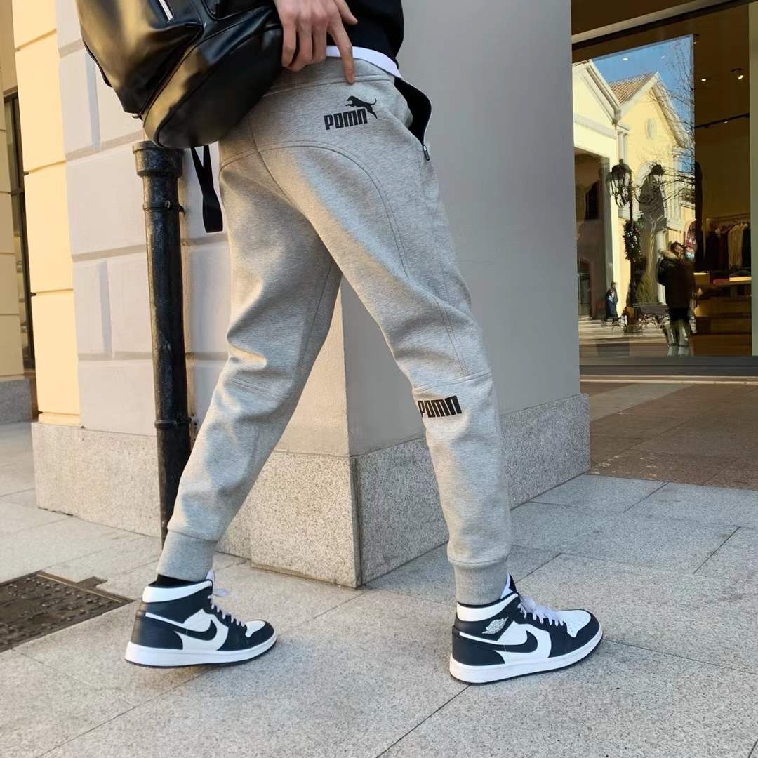 秋冬季休闲裤男抖音网红灰精神小伙潮流百搭运动纯棉小脚哈伦卫裤