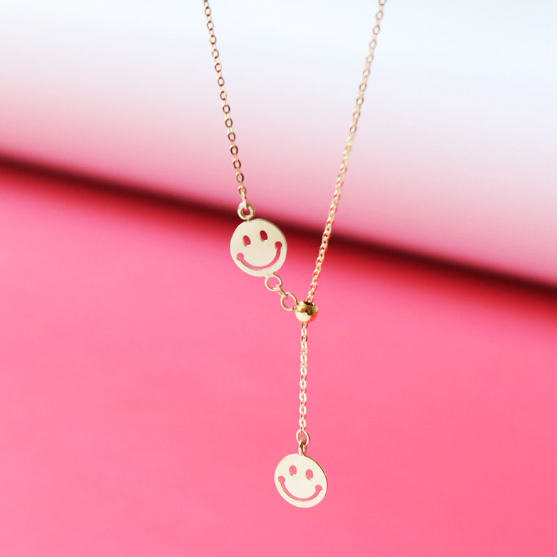 项链蓝莓笑脸金项链锁骨简约光面甜心黄金金黄金颈饰