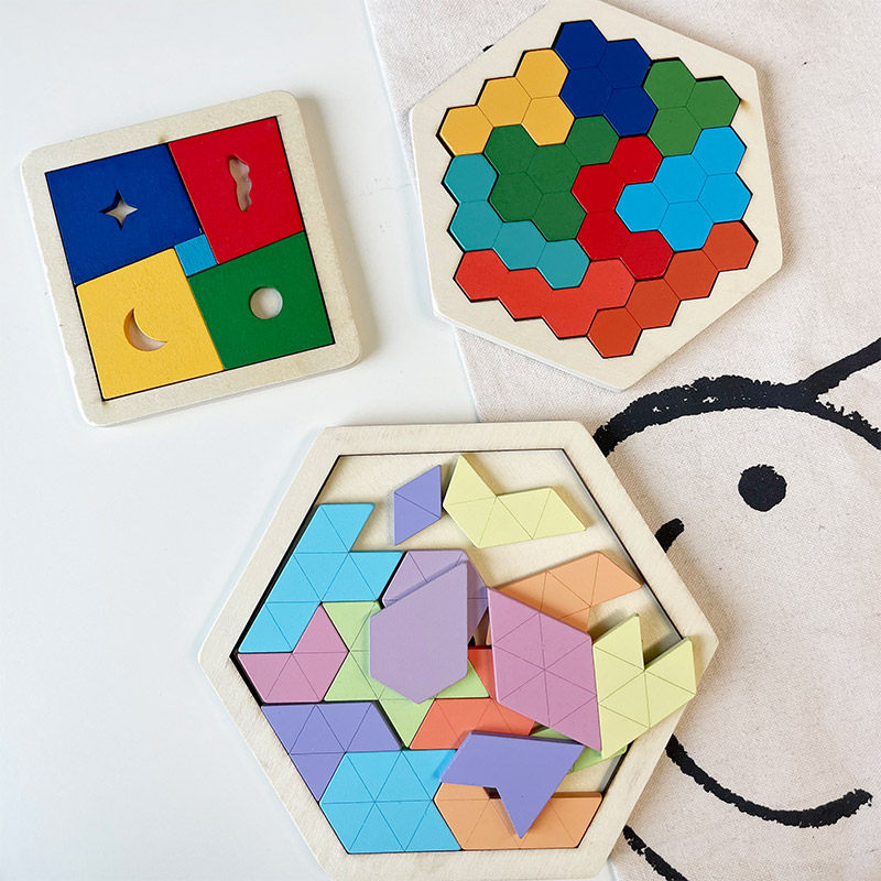 幼儿园趣味百变六边形木质拼图儿童烧脑蜂巢益智玩具拼图