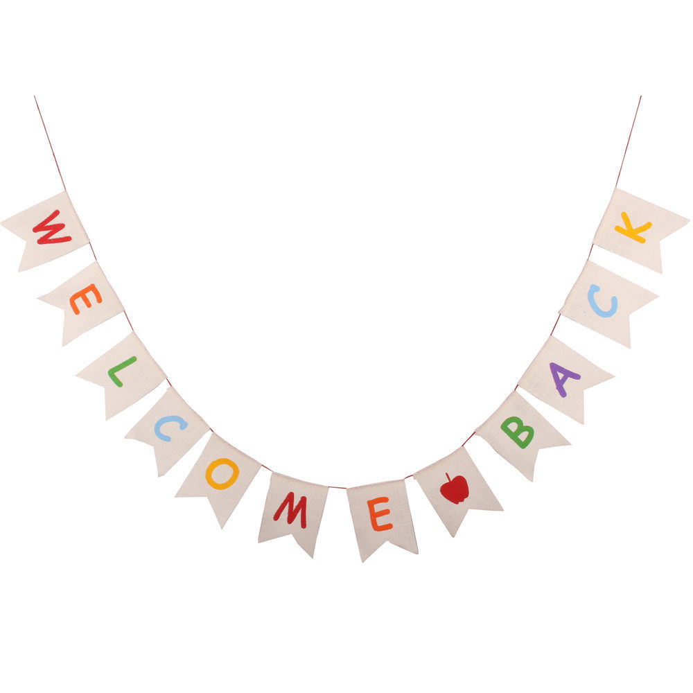 时尚节日派对装饰welcomeback返校麻布燕尾旗拉旗节日装扮用品