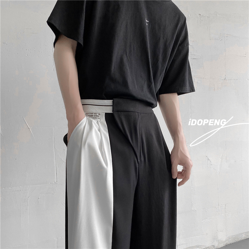 黑白高级感炸街西裤男装夏天设计感pureピュア裤子那不勒斯垂坠感
