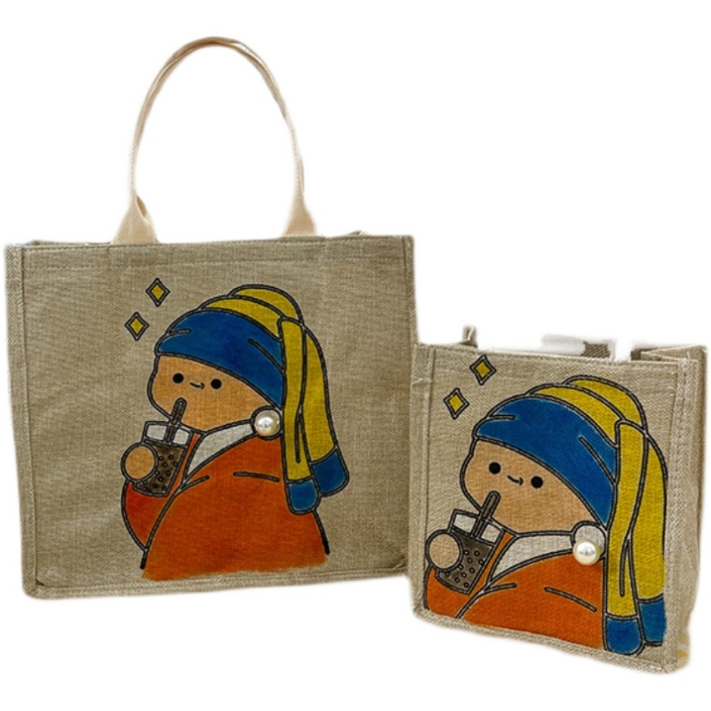 手绘麻布布袋涂鸦涂色绘画包包帆布包彩绘diy白模填色