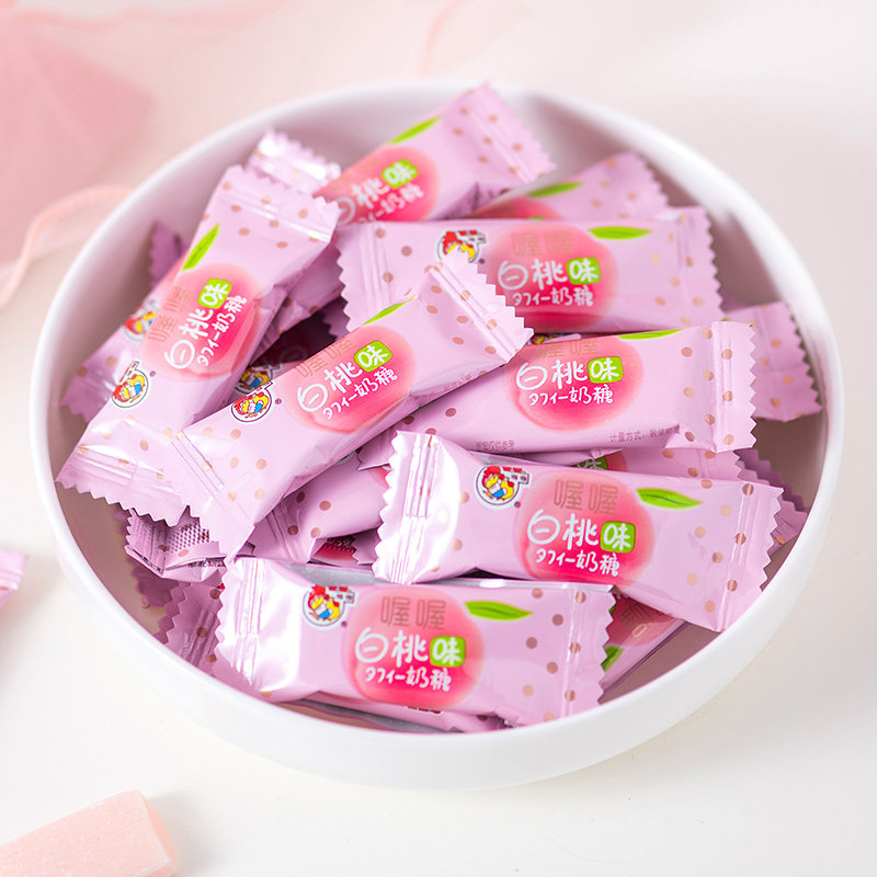 喔喔白桃味奶糖软糖500g水蜜桃结婚婚庆喜糖批发糖果