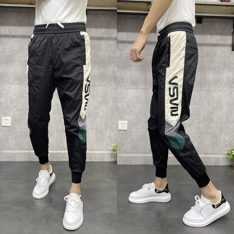 夏季薄款冰丝速干休闲裤男修身弹力九分运动裤牛奶丝小脚哈伦裤潮