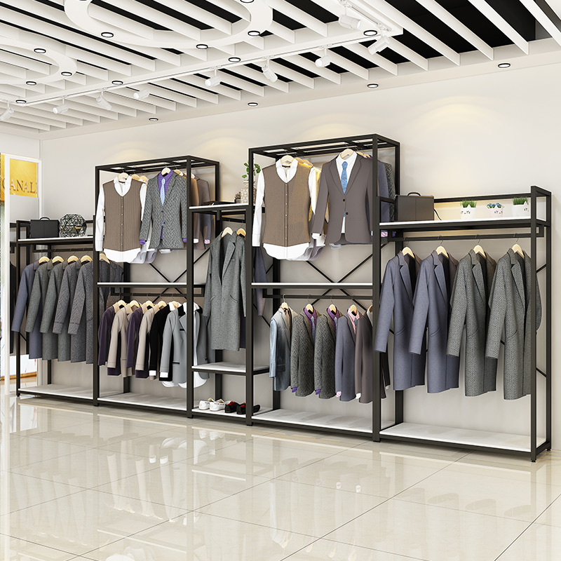 服装店展示架落地式女装男装店货架陈列架衣服架子双层铁艺挂衣架