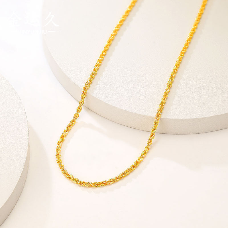 项链黄金足金麻花时尚百搭锁骨链男女款纯金颈饰