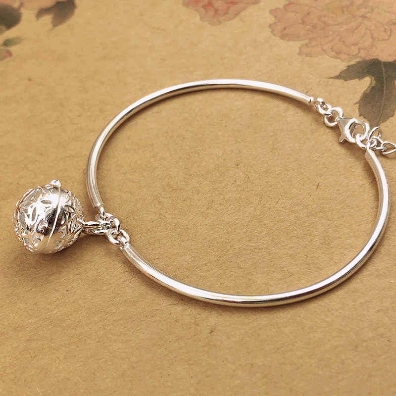 s999纯银宫铃手镯铃铛简约年轻款足镯子手环手镯