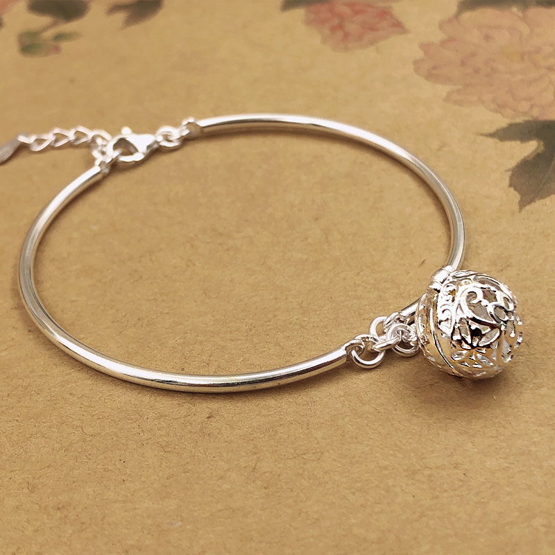 s999纯银宫铃手镯铃铛简约年轻款足镯子手环手镯