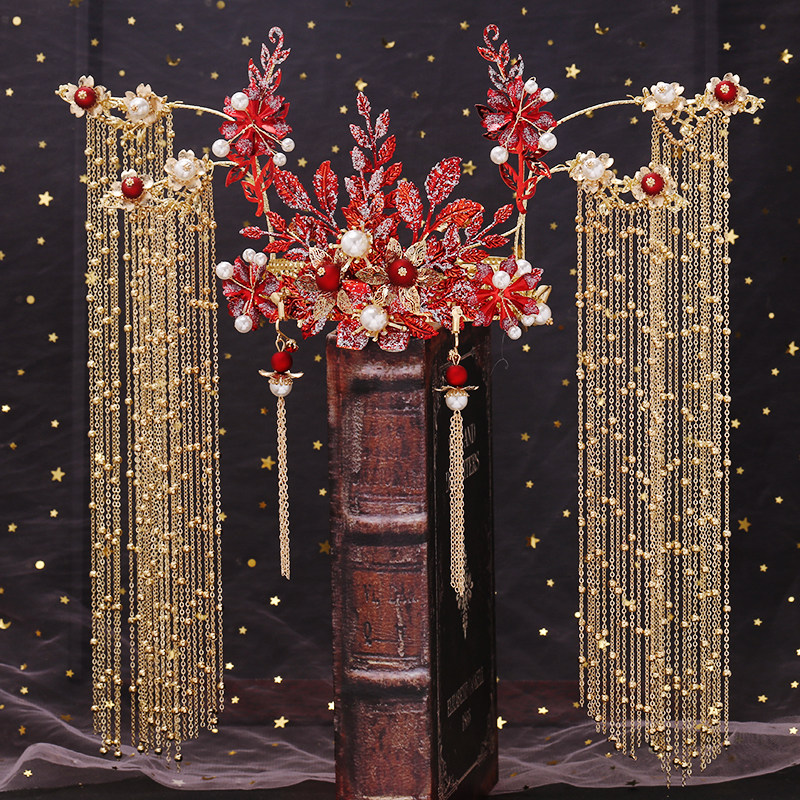 秀禾新娘头饰中式大气步摇凤冠红色古装结婚发饰