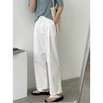 FT custom women's white casual wide-leg summer thin fat sister mm loose slimming nine-point pants 200 ປອນ