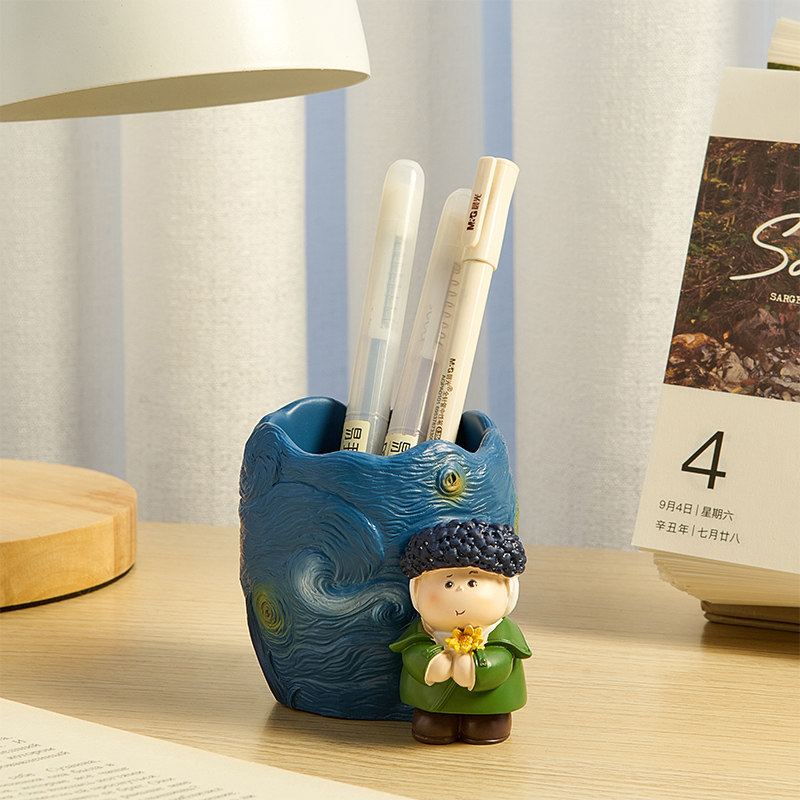珍珠耳环少女创意笔筒小夜灯摆件艺术礼物办公室笔筒
