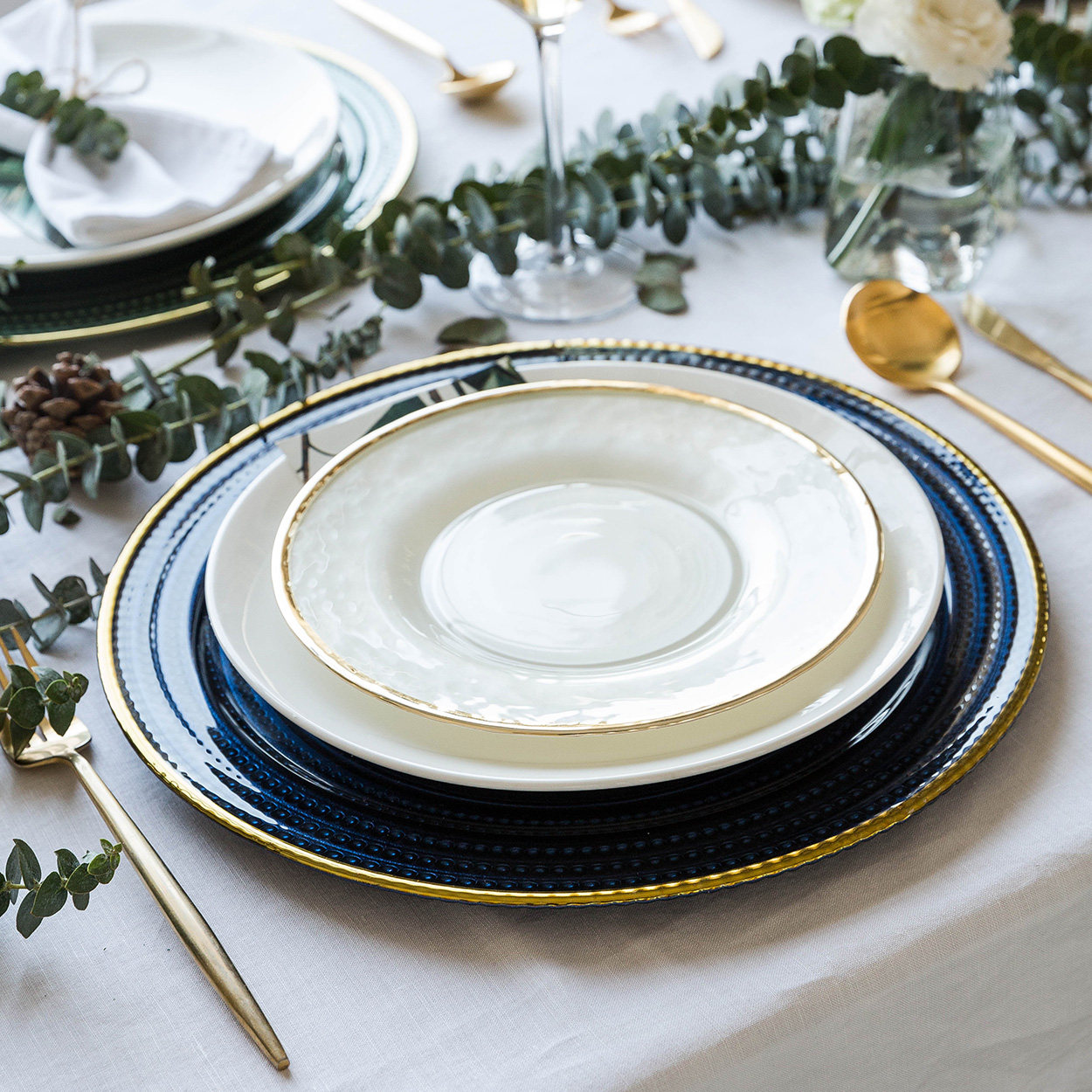 摩登主妇欧式金边轻奢ins玻璃珠点西餐餐盘家用盘