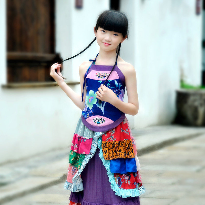 芭豆鼠:复古民族风兜兜儿童肚兜亲子日本手工注染布绣片肚兜-mc母婴网