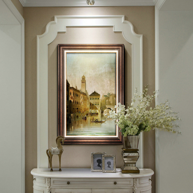 玄关装饰画美式客厅背景墙挂画餐厅走廊壁画单幅风景建筑欧式油画