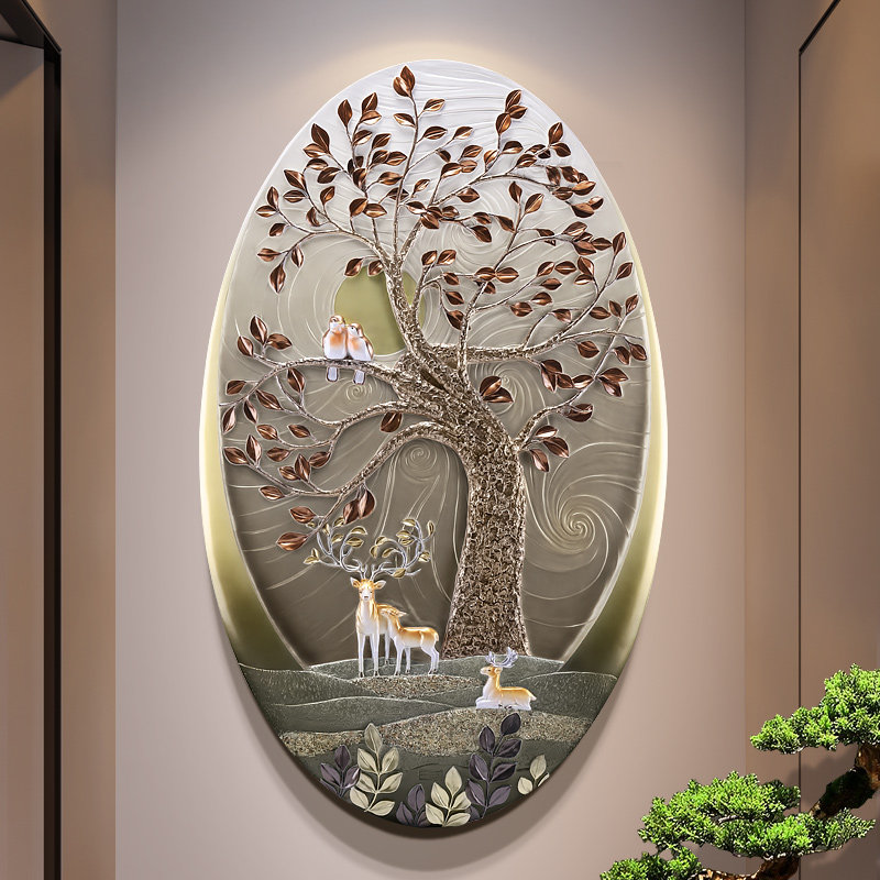 现代简约玄关招财装饰画走廊过道3d立体壁画入户进门圆形浮雕壁画