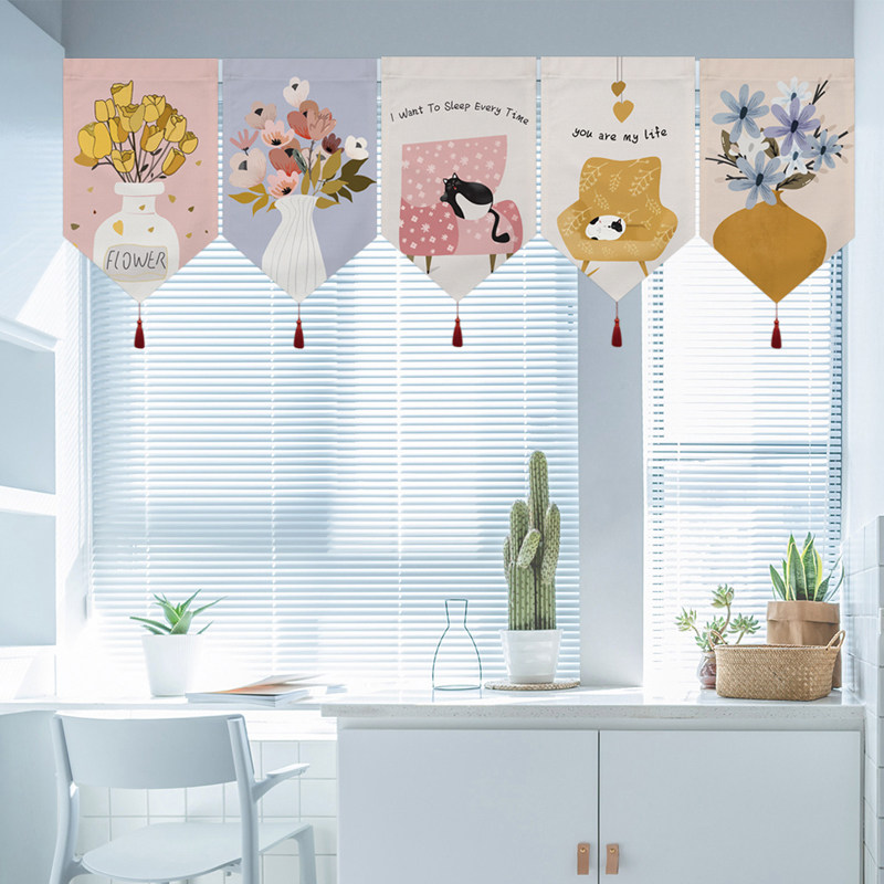 北欧简约风装饰门帘布艺客厅卧室阳台遮阳门旗魔术贴餐厅厨房布帘