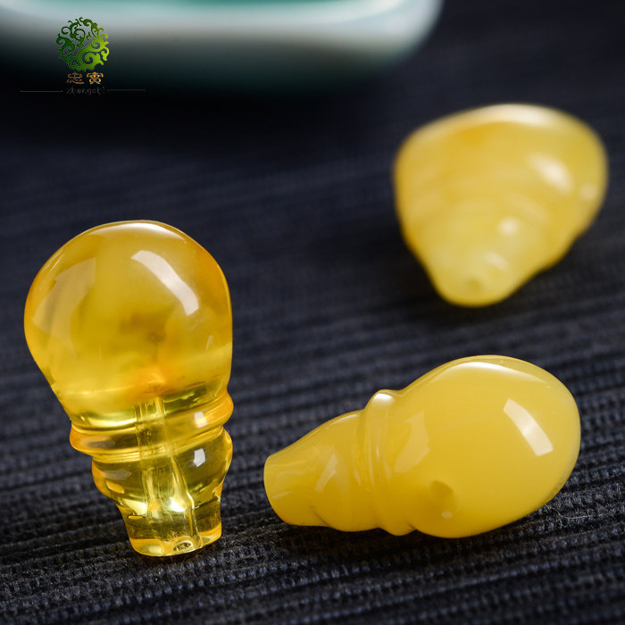 忠实天然琥珀蜜蜡三通佛头一体原矿鸡油黄手串其他diy饰品配件