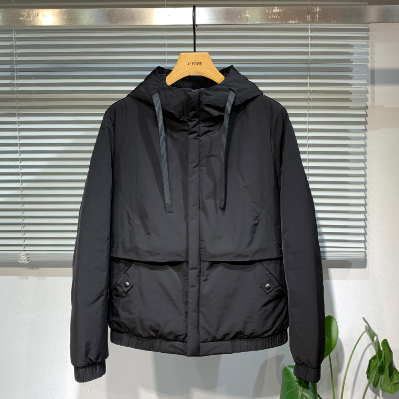 2021年冬季新款男士韩版休闲廓形时尚连帽短款加厚羽绒服男白鸭绒