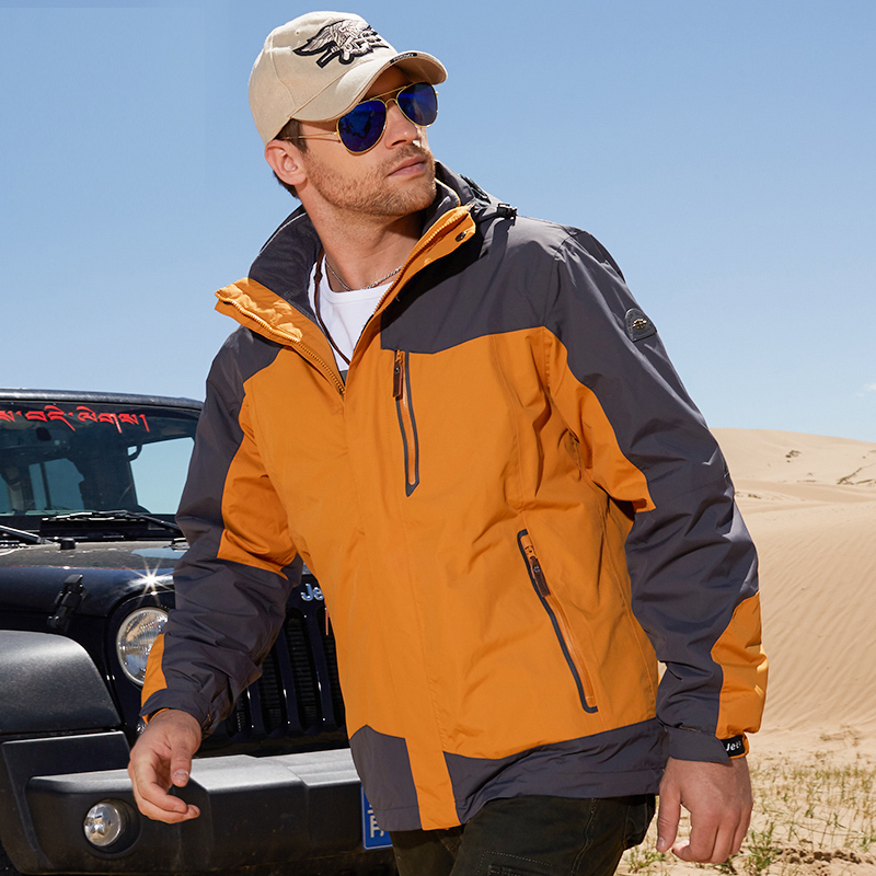 吉普战车冬季男士外套户外加绒加厚可拆卸冲锋衣男春秋三合一大码