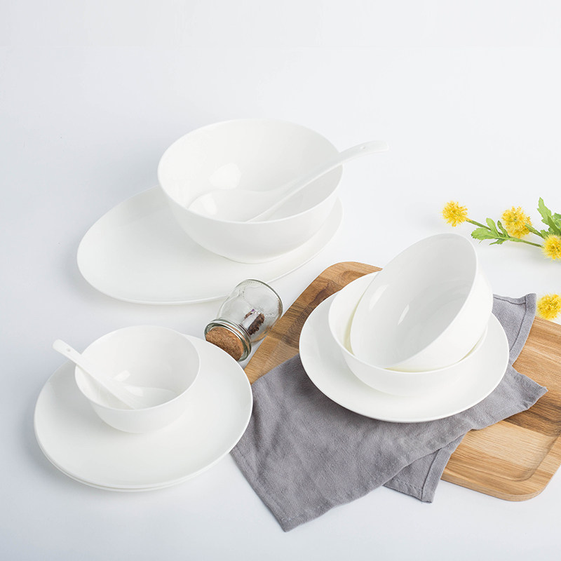 雷澳娜/reone唐山骨质瓷餐具套装骨瓷家用韩式陶瓷纯白色碗碟盘子