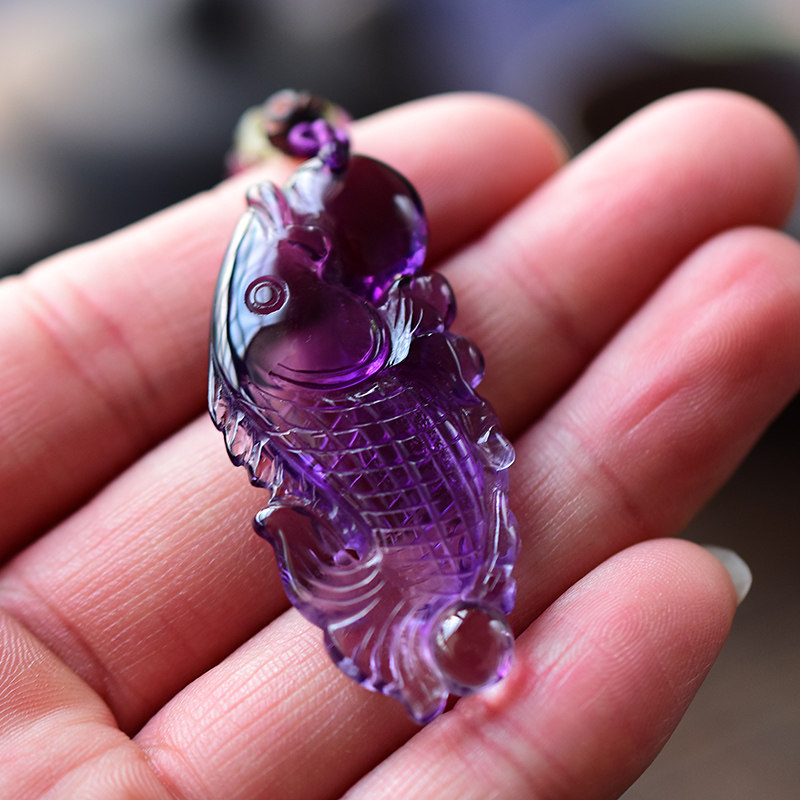 紫水晶鲤鱼挂件如鱼得水吊坠紫晶年年有余有求必应项坠礼物项坠