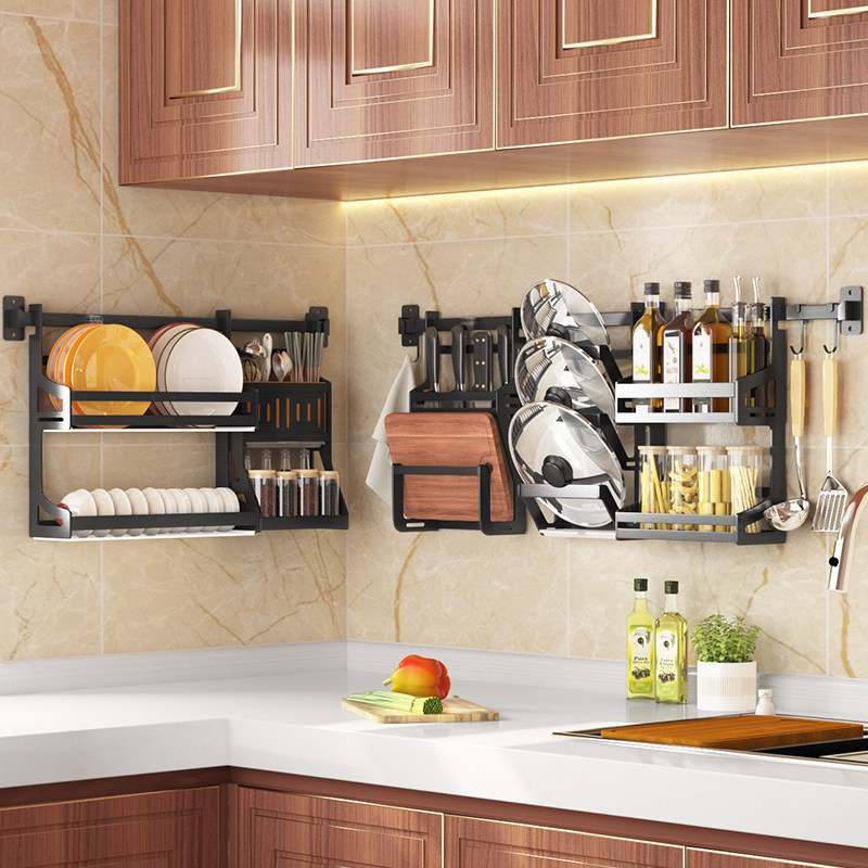 厨房置物架壁挂式打孔挂件碗碟挂架调料料架墙上厨房置物架