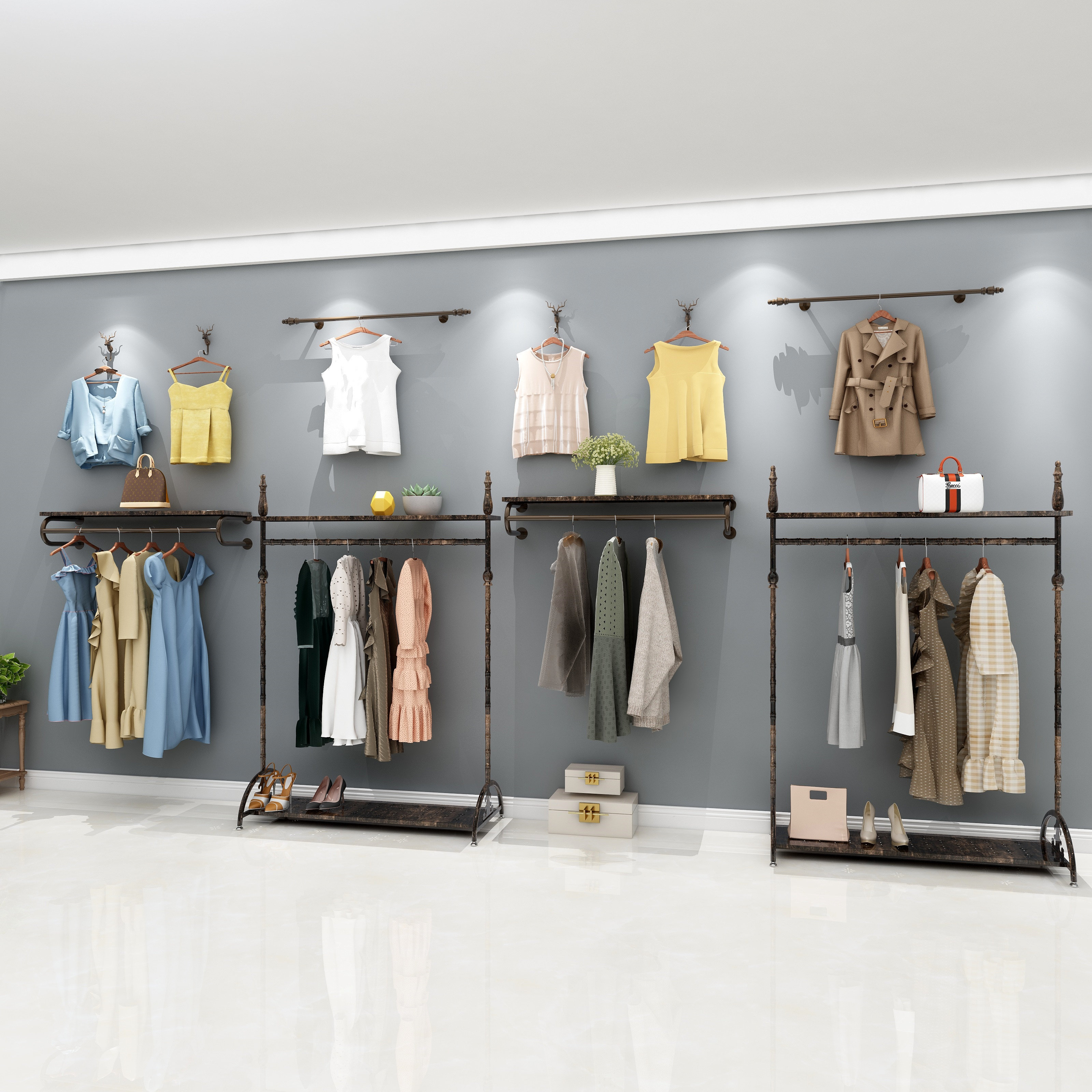 服装店展示架服装女装货架落地式组合铁艺挂架店铺服装展示架