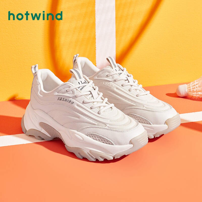 热风女鞋2021年秋季女舒适透气系带潮流松糕底运动休闲鞋