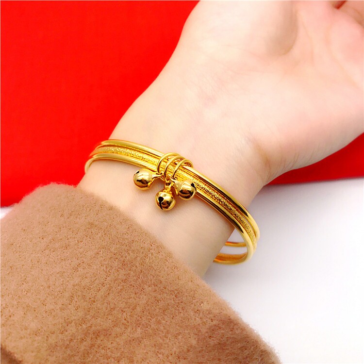 新款镀首饰品 越南沙金久三圈铃铛手镯女 日韩细手环