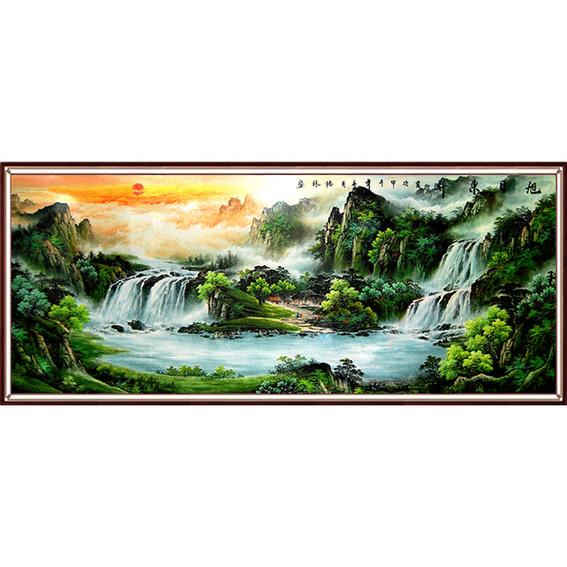 钻石十字绣2021新款客厅线绣满绣风景大幅旭日东升十字绣套件