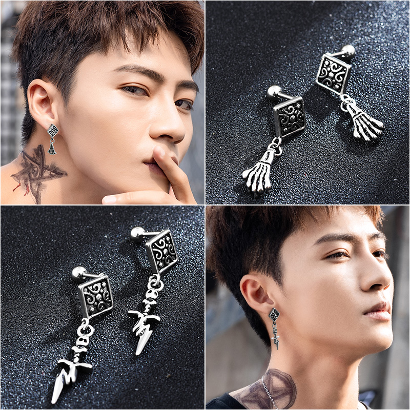 暗黑个性男款潮流方潮流耳环冷淡朋克潮男男士耳钉