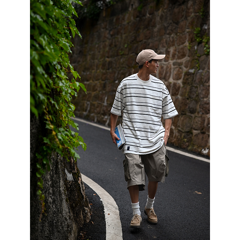 CAMDRCE 22SS日系休闲条纹潮牌情侣City boy短袖T恤重磅tee卡丁车