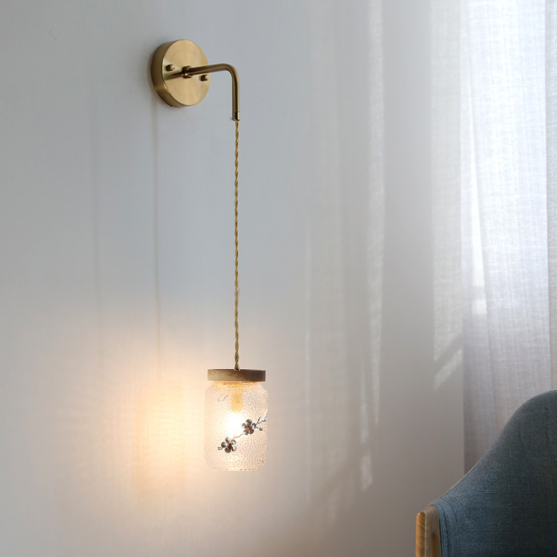 壁灯复古玻璃日式床头创意背景墙楼梯间浮雕花壁灯