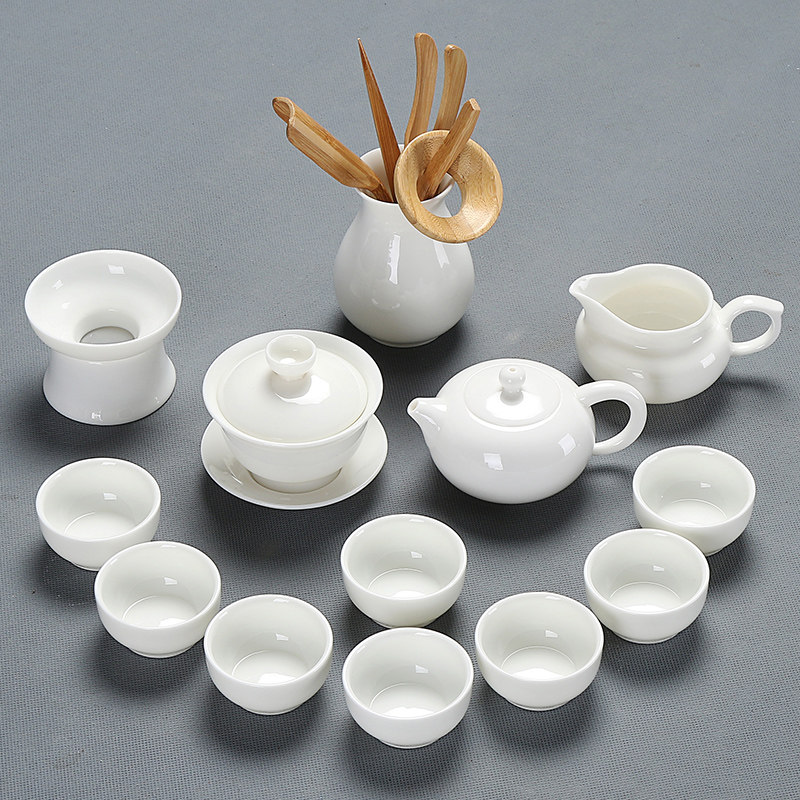 德化羊脂玉瓷功夫茶具套装整套白瓷泡茶喝茶盖碗茶壶茶杯家用陶瓷